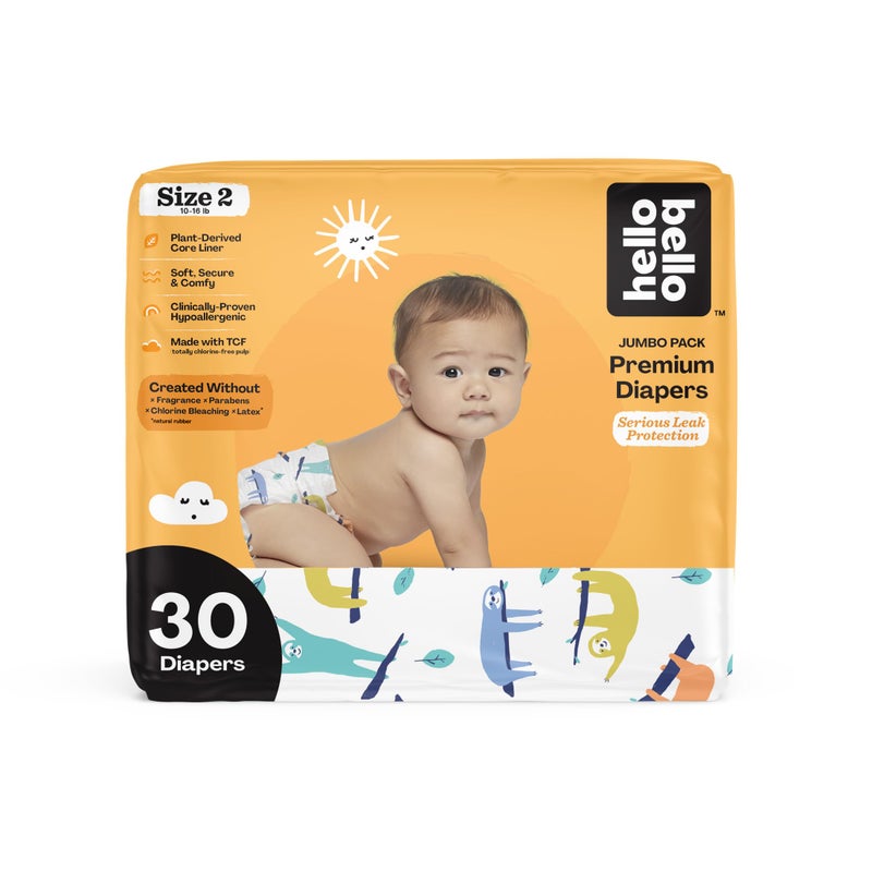 Hello Bello Premium Baby Diapers Size 2, 30 Count of Disposable, Extra-Absorbent, Hypoallergenic Diapers with Snug and Comfort Fit, Sleepy Sloth - Image 1