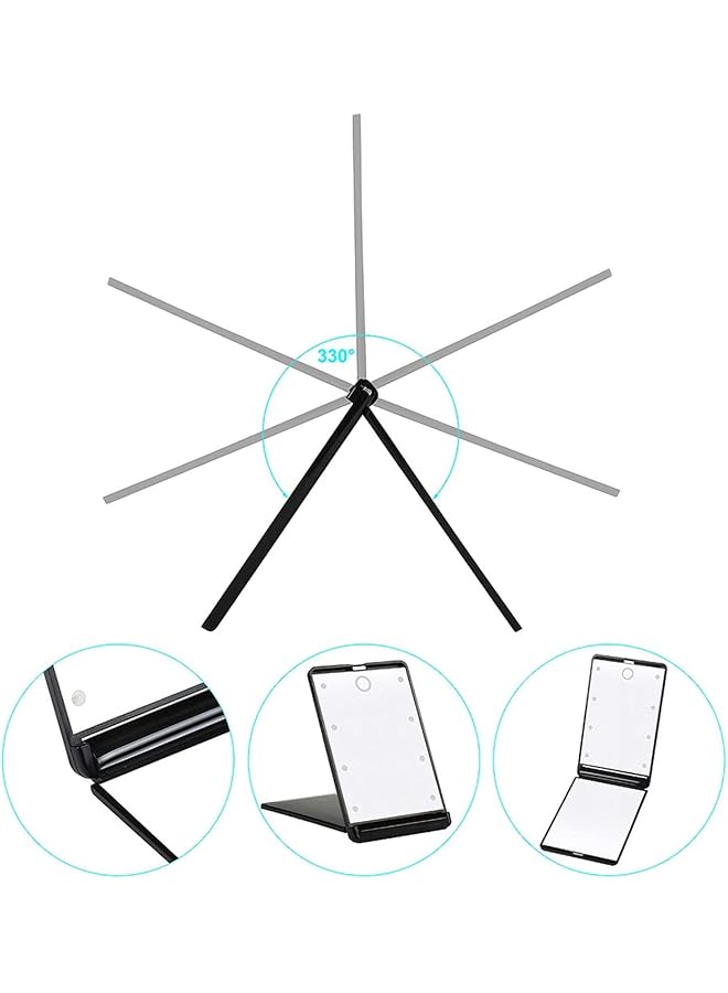 إيروريكس مرآة سفر بإضاءة LED مع تكبير 1X و2X ومرآة مدمجة قابلة للطي ومرآة مكياج محمولة مع 8 مصابيح LED قابلة للتعتيم ومفتاح لمس ومرآة مستحضرات تجميل على سطح الطاولة للسفر باللون الأسود - Image 2