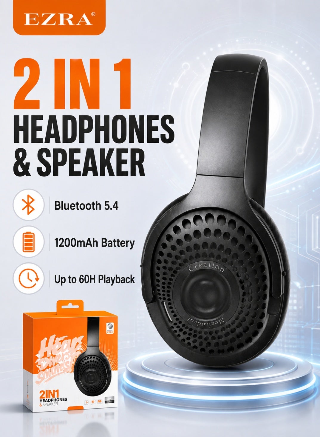 ezra Ezra Wireless Headphones Over Ear With External Speaker 60h Playtime Noise Cancelling Headphones Battery Fast Charging Wireless Range For Home Office Cellphone Z6DD477E6B02F768E56ACZ