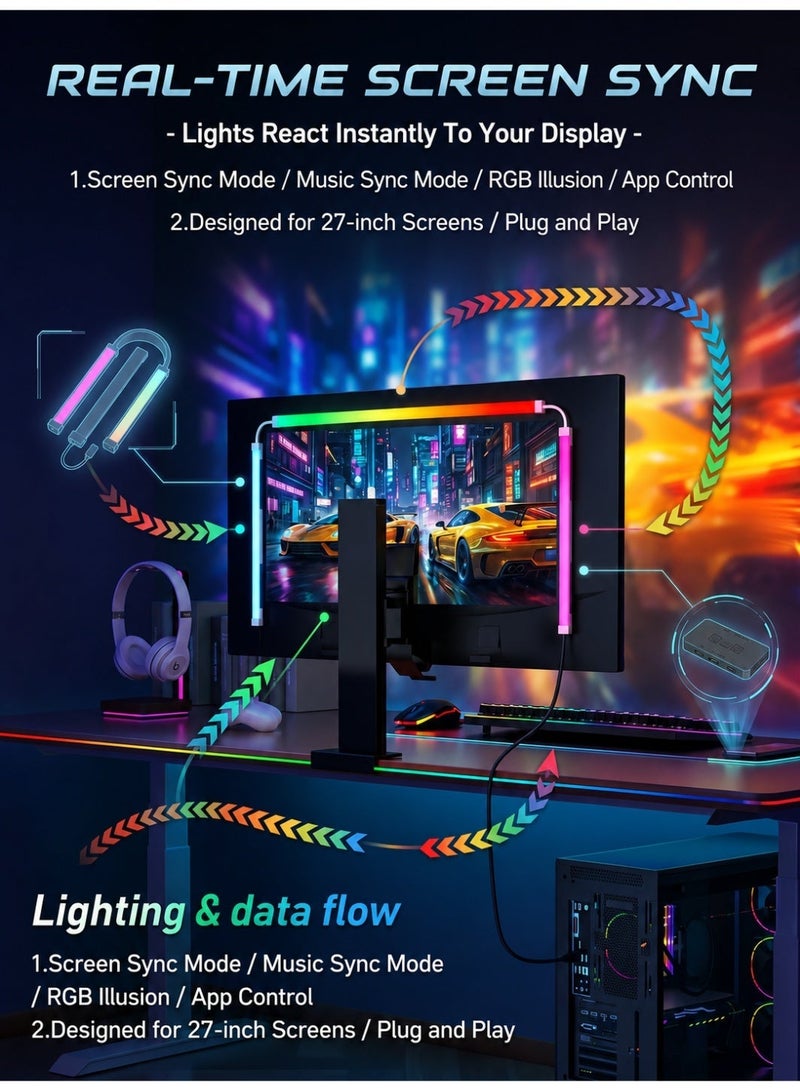 ياكيتر إضاءة خلفية RGB لشاشة 27 بوصة، شريط LED بمزامنة الشاشة، إضاءة USB تتفاعل مع الموسيقى لإعدادات الكمبيوتر - Image 2