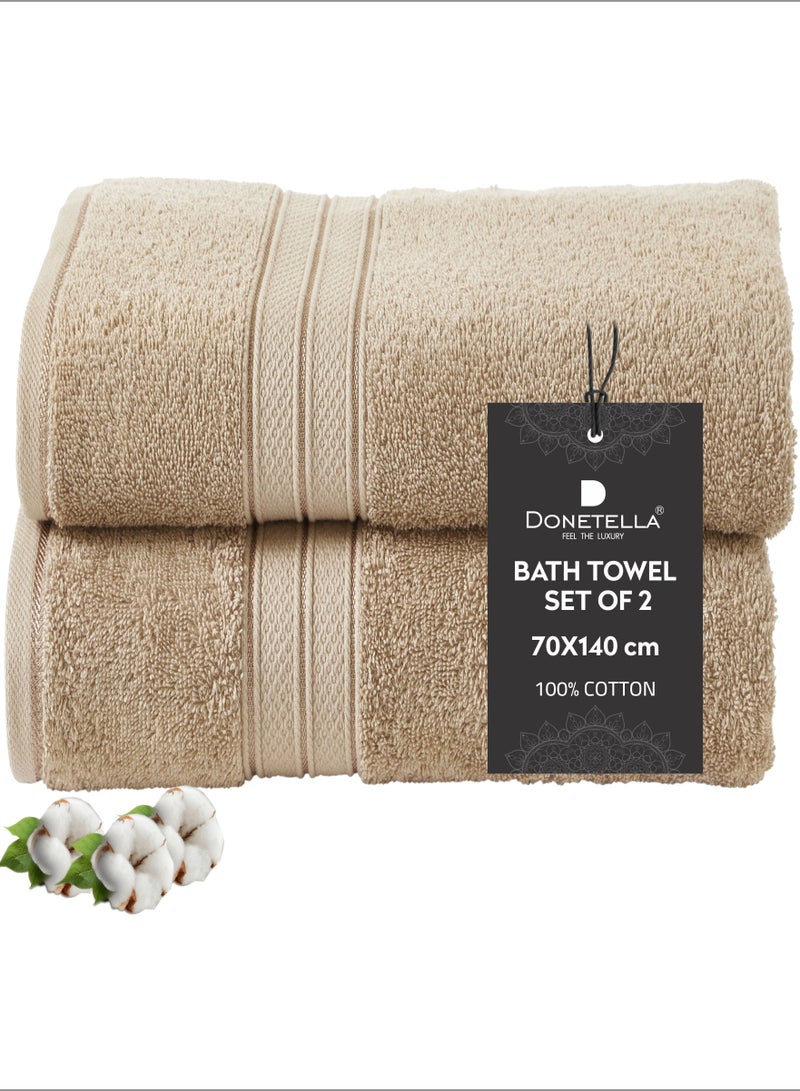 Donetella Premium 100 % Combed Cotton 2-Pcs Bath Towel Set (70 X 140 CM) 600 GSM Large Towel, Highly Absorbent, Quick Dry,Best Towel for Bathroom, Spa And Hotel,Beige  - Image 1
