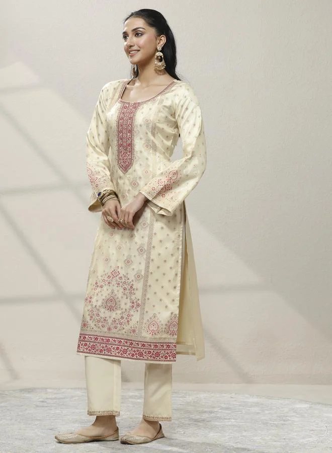 Libas Printed Silk Blend Straight Kurta, Trousers And Dupatta Set