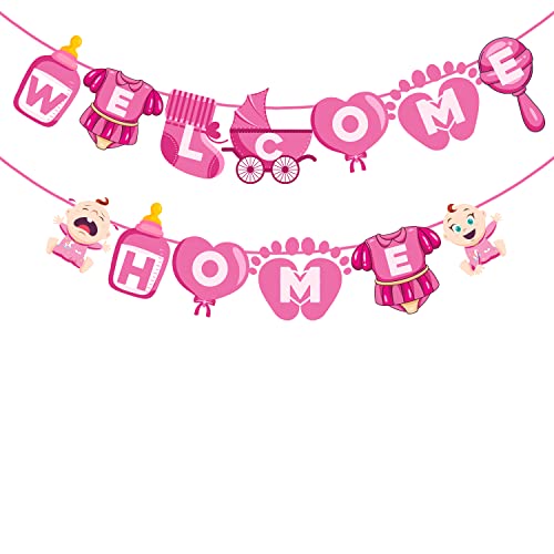 ZYOZIQUE Baby Girl Welcome Home Decoration Banner For Baby Shower/Welcome Party Banner, Pink - Image 1