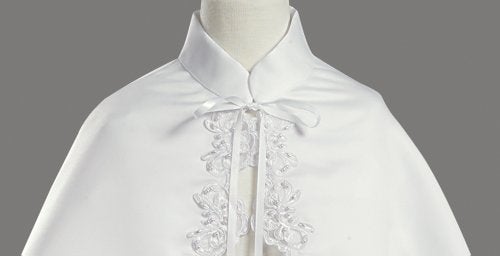 Lito Girl's White Satin Communion Special Occasion Cape with Lace Trim - S (5-6x) - Image 3