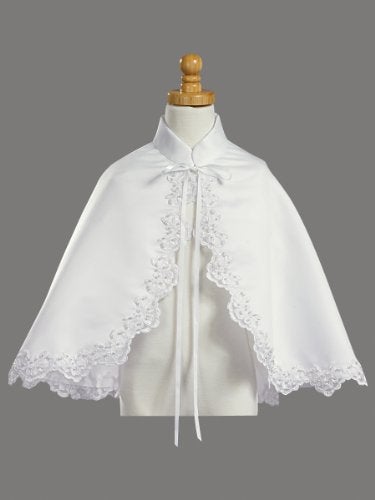 Lito Girl's White Satin Communion Special Occasion Cape with Lace Trim - S (5-6x) - Image 2