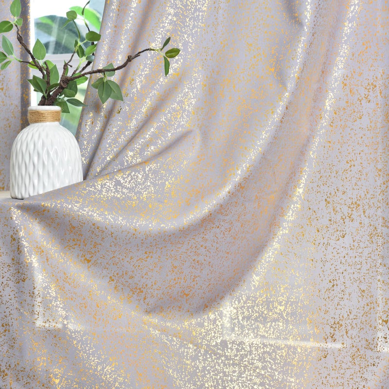 TERLYTEX TERLYTEX Grey Gold Curtains 84 Inches Long for Living Room  Metallic Gold Foil Spray Spots Shimmer Window Curtains  Grommet Privacy Semi-Sheer Curtains  52 x 84 Inch  2 Panels  Gold Grey - Image 5