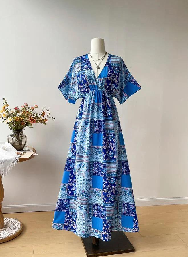 تايك تو Take Two Blue Scarf Print Maxi Dress