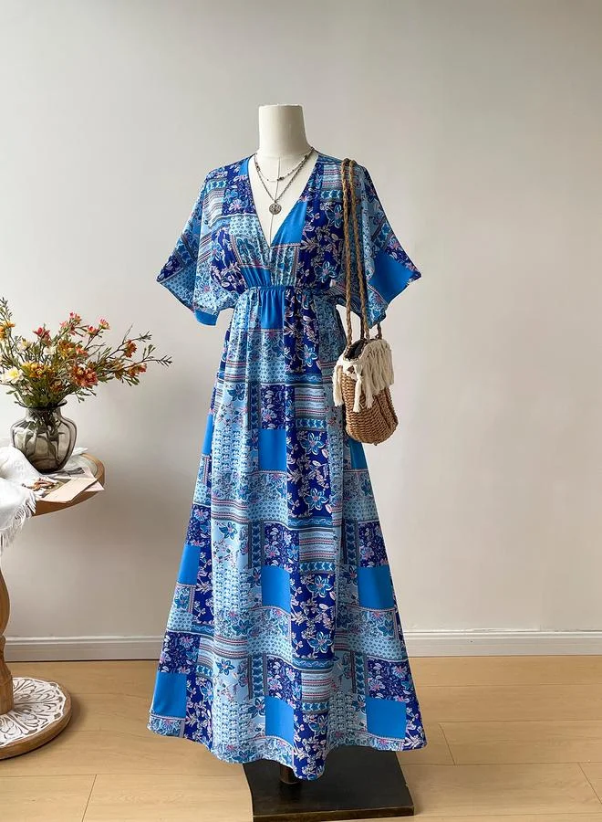 Styli Styli Blue Scarf Print Maxi Dress