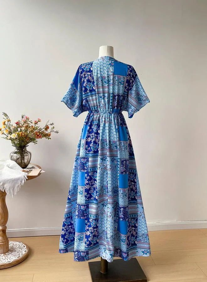 تايك تو Take Two Blue Scarf Print Maxi Dress