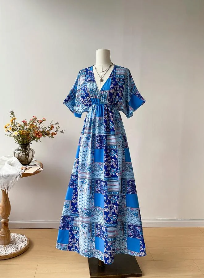 Styli Styli Blue Scarf Print Maxi Dress