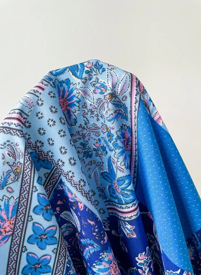 Styli Styli Blue Scarf Print Maxi Dress