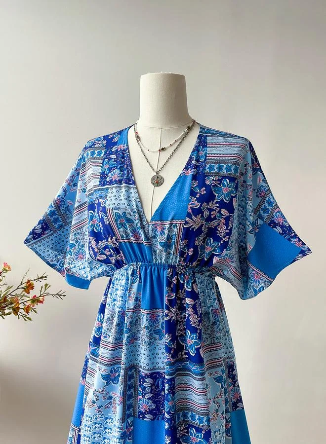 Styli Styli Blue Scarf Print Maxi Dress