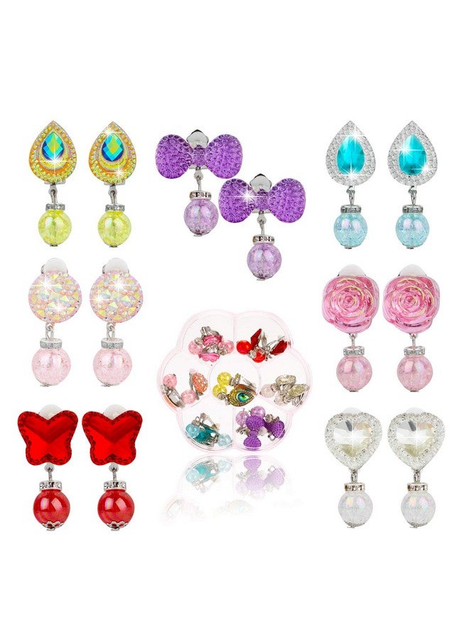 Hifot 7 Pairs Clip On Earrings Girls, No Pierced Design Earrings Dress Up Pretend Princess Play Jewelry Accessories For Kids  - Image 1