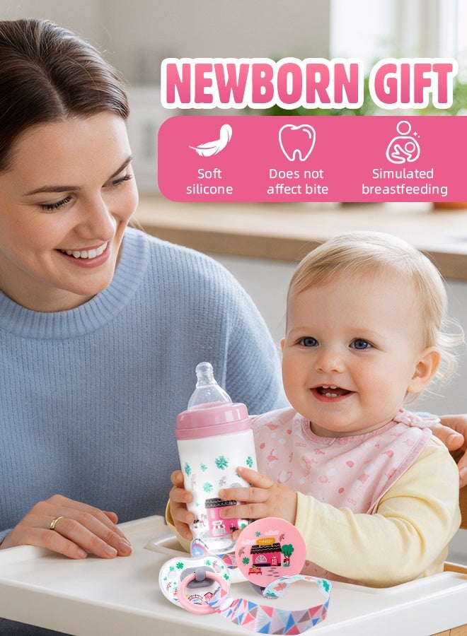 Soft Touch 6 Pcs Baby Feeding Bottle Set, Newborn Gift Set with 3 Feeding Bottles(150/240/330 ml), Bottle Cleaning Brush Pacifier Clip and Pacifier, BPA Free, Baby Bottle Starter Kit for 0+ months Baby (Pink) - Image 4