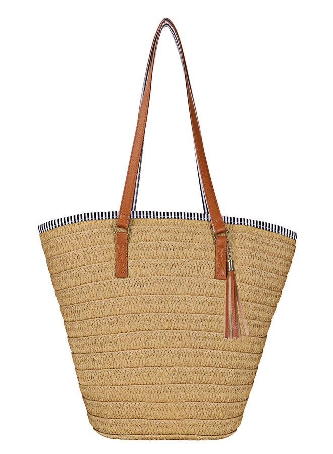Youjaree Womens Large Straw Shoulder Bag Beach Tote Handbag Purse with Tassel for Summer - Image 1