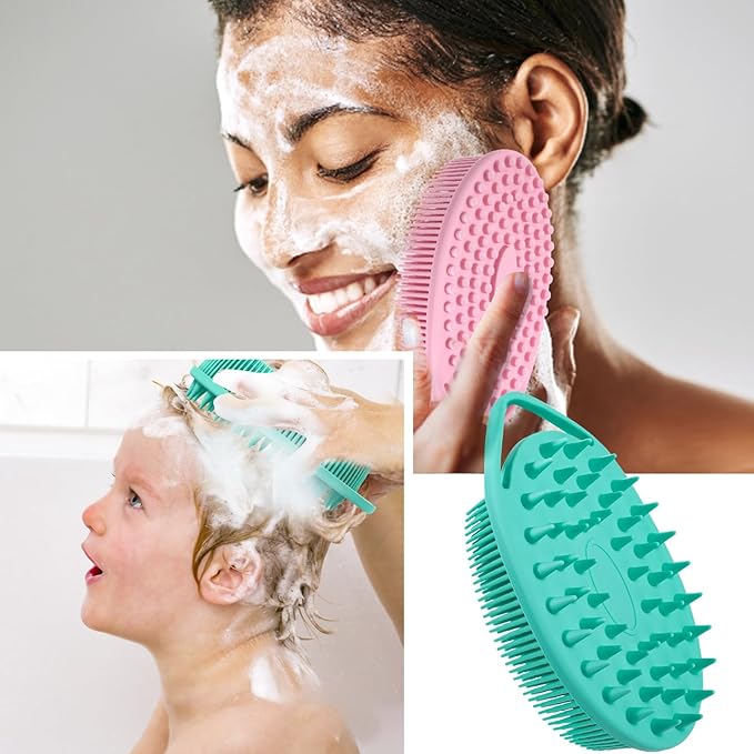 2 Packs Silicone Body Scrubber DualSided Shower Scrubber Hooks Exfoliating Body Scrub Brush Silicone Loofah Women Men Deep Cleansing and Massage Tool Pink Green 135x8x35cm 10 count