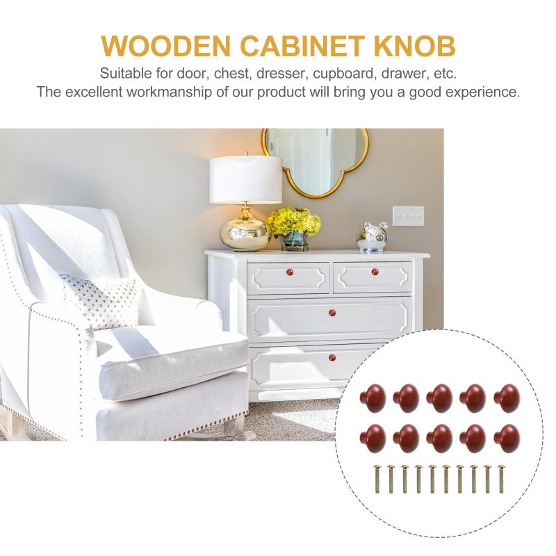 10 Pcs Wooden Cabinet Knobs Round Pull Handles For Drawer Kitchen Door Household - Image 4