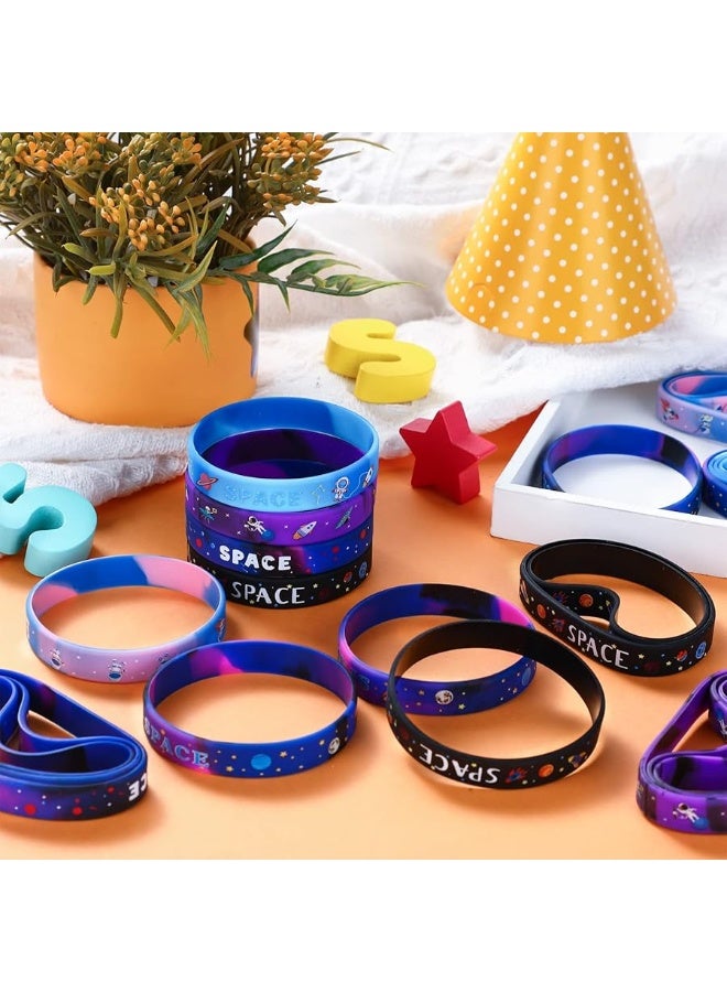 Aoriher أساور سيليكون لحفلة الفضاء الخارجي، ألعاب رواد الفضاء الفضائيين، أساور مطاطية، ألعاب رواد الفضاء الفضائيين، هدايا حفلة الفضاء النجمي للأطفال، زينة حفلة عيد ميلاد ذات طابع فضائي - Image 1