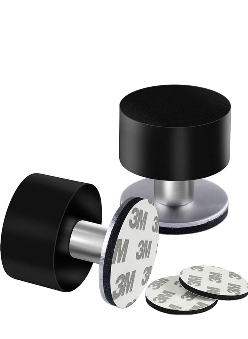 2 Pack Door Stops with Extra Stickers Self-Adhesive Door Stopper with Black Rubber and Stainless Steel Body Heavy Duty Sound Dampening Door Bumpers for Home Office Use - Image 1