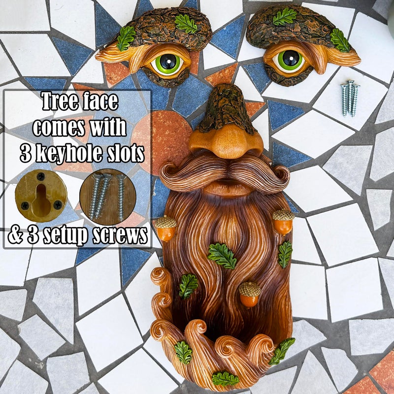 Mood Lab Tree Face Decor - Outdoor Bird Feeder with Acorns - Old Man Tree Face Garden Hugger Decoration - Image 4