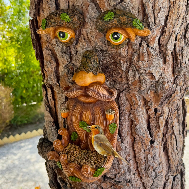 Mood Lab Tree Face Decor - Outdoor Bird Feeder with Acorns - Old Man Tree Face Garden Hugger Decoration - Image 3