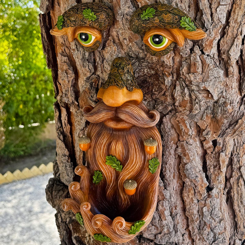 Mood Lab Tree Face Decor - Outdoor Bird Feeder with Acorns - Old Man Tree Face Garden Hugger Decoration - Image 1