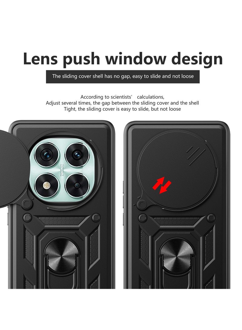 جراب حمايه مقاوم للصدمات وحمايه للكاميرا مزود بدبله معدنيه متوافق مع  Redmi Note 14 Pro+ / Redmi Note 14 Pro Plus  (اسود) - Image 2