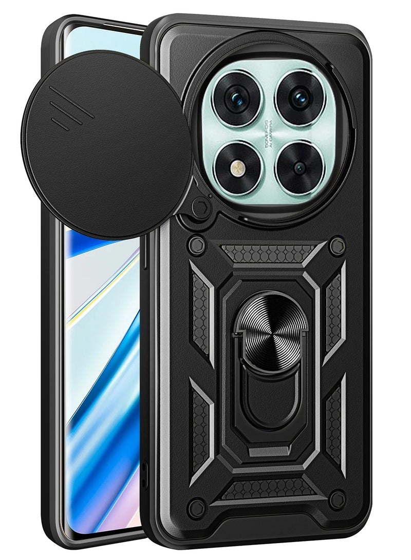 جراب حمايه مقاوم للصدمات وحمايه للكاميرا مزود بدبله معدنيه متوافق مع  Redmi Note 14 Pro+ / Redmi Note 14 Pro Plus  (اسود) - Image 1