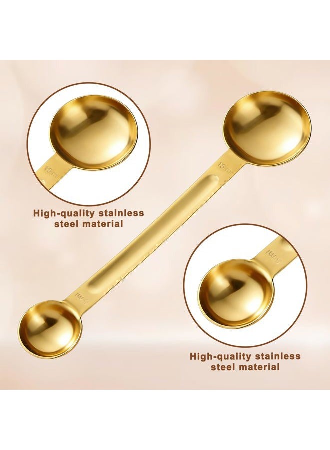 Qulkws Double Sided Measuring Spoon Stainless Steel Coffee Scoop Teaspoon Measuring Spoon 1 Tsp (5ml) & 1 Tbsp (15ml) Dual-Measure Long-Handle Spoons Coffee Measurings Spoons (Gold) - Image 2