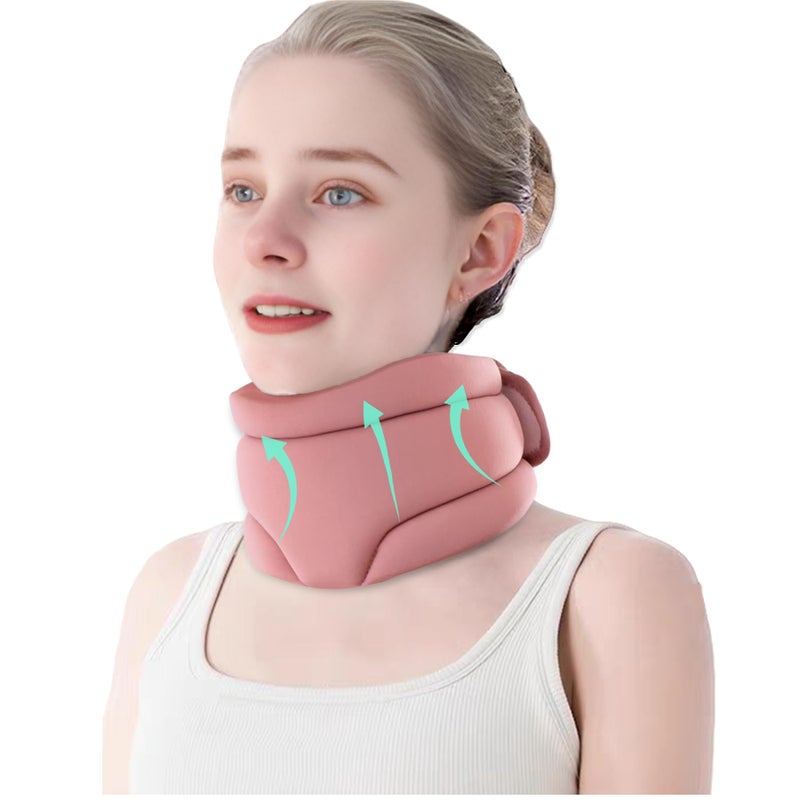 leeveel Neck Brace Cervical Collar, Neck Braces for Neck Pain and Support, Soft Foam Brace for Pain Relief, Adjustable Neck Support Collar for Sleeping, Travelling, Office (Pink) - Image 1