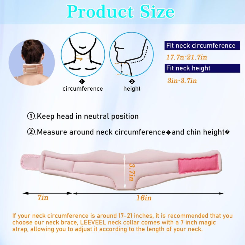 leeveel Neck Brace Cervical Collar, Neck Braces for Neck Pain and Support, Soft Foam Brace for Pain Relief, Adjustable Neck Support Collar for Sleeping, Travelling, Office (Pink) - Image 4