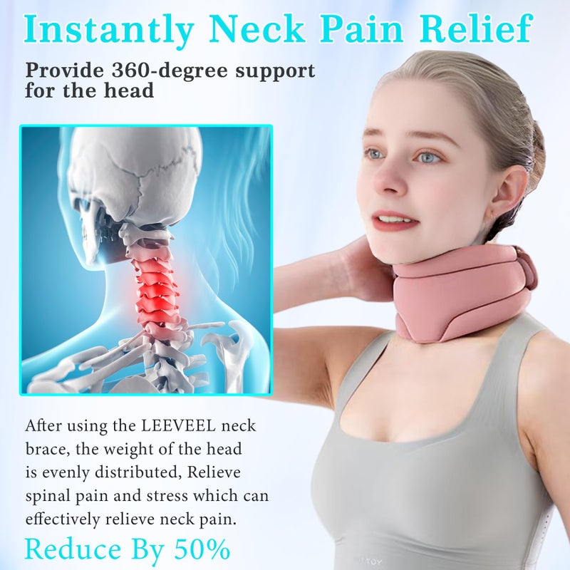 leeveel Neck Brace Cervical Collar, Neck Braces for Neck Pain and Support, Soft Foam Brace for Pain Relief, Adjustable Neck Support Collar for Sleeping, Travelling, Office (Pink) - Image 3