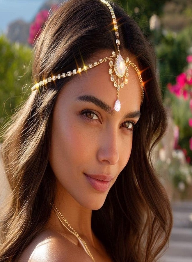 Unsutuo Rhinestone Head Chain Bridal Crystal Headbands Sparkly Hair jewelry for Women and Girls (gold, one size) - Image 1