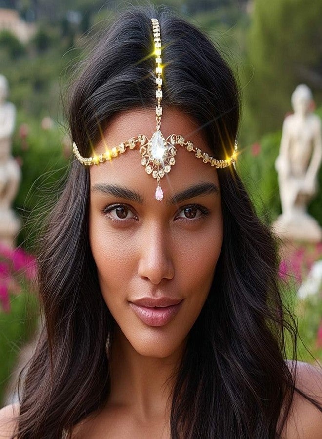 Unsutuo Rhinestone Head Chain Bridal Crystal Headbands Sparkly Hair jewelry for Women and Girls (gold, one size) - Image 3