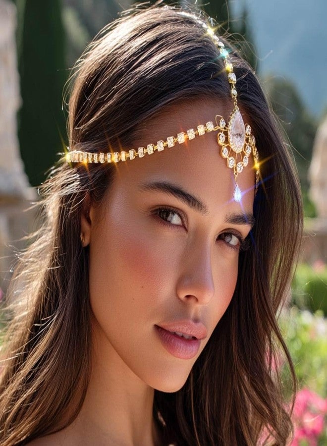 Unsutuo Rhinestone Head Chain Bridal Crystal Headbands Sparkly Hair jewelry for Women and Girls (gold, one size) - Image 5