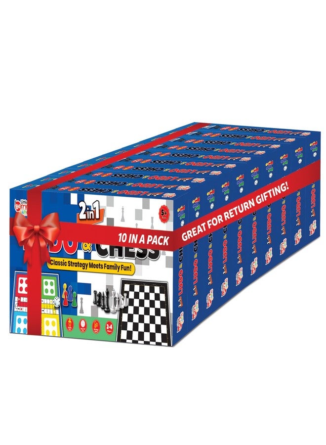 Little Berry 2 in 1 Ludo and Chess Board Game Set for Kids (Pack of 10) | 11”x11” Foldable Game Board with Pawns | Birthday Return Gifts for Kids Ages 6 7 8 9 10 11 12 | Gifting Set - Image 1