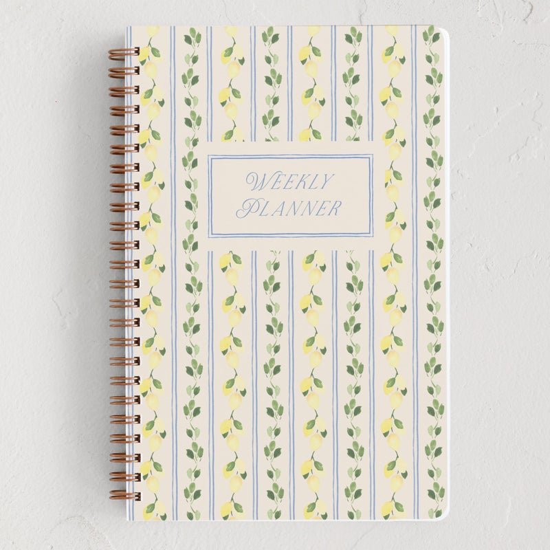 Minted Limoncello 2026 Weekly & Monthly Undated Planner, 5.5" x 8.5" Lemon Vine Spiral Bound Planner Notebook, 132 Pages, Undated Monthly & Weekly Layouts with 2026â€“2027 Reference Calendars - Image 1