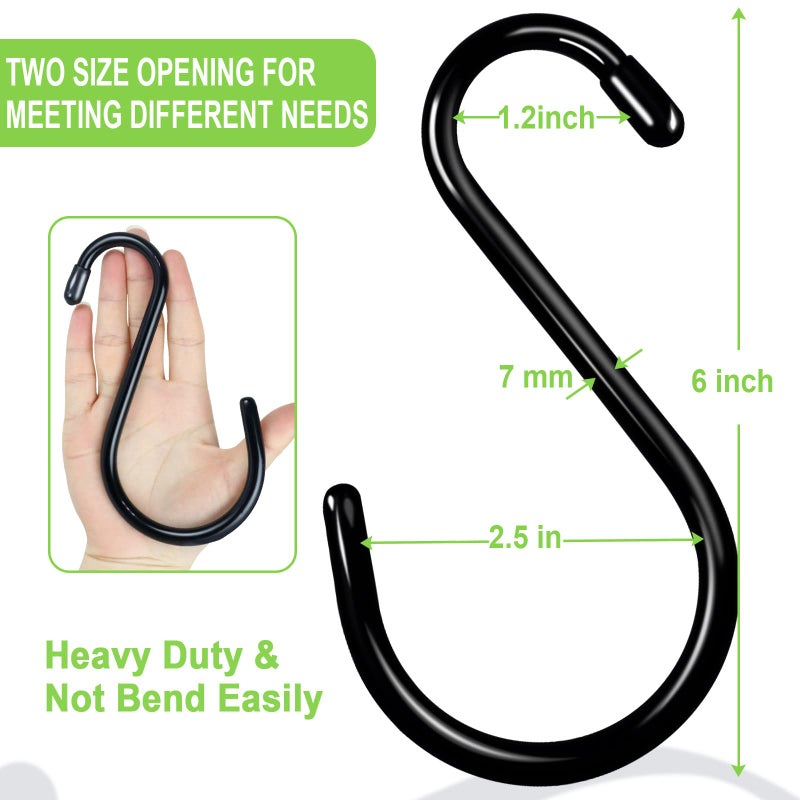 DINGEE 12 Pack 6 Inch Heavy Duty Large S Hook Vinyl Coated S Hooks for Hanging Plants,7mm Thickness Non Slip Sturdy Metal Black Jean Hooks for Closet,Bird Feeders,Kitchen,Large Object,Tools,Bikes - Image 4