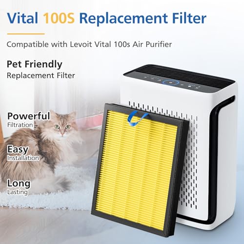 LINNIW 2 Pack Vital 100S Pet Care Replacement Filter for LEVOIT Vital 100S Air Purifier 3in1 Vital 100sP Hepa Filter with Activated Carbon Filter Replace Part Vital 100SRF LRFV102YUS Yellow - Image 3