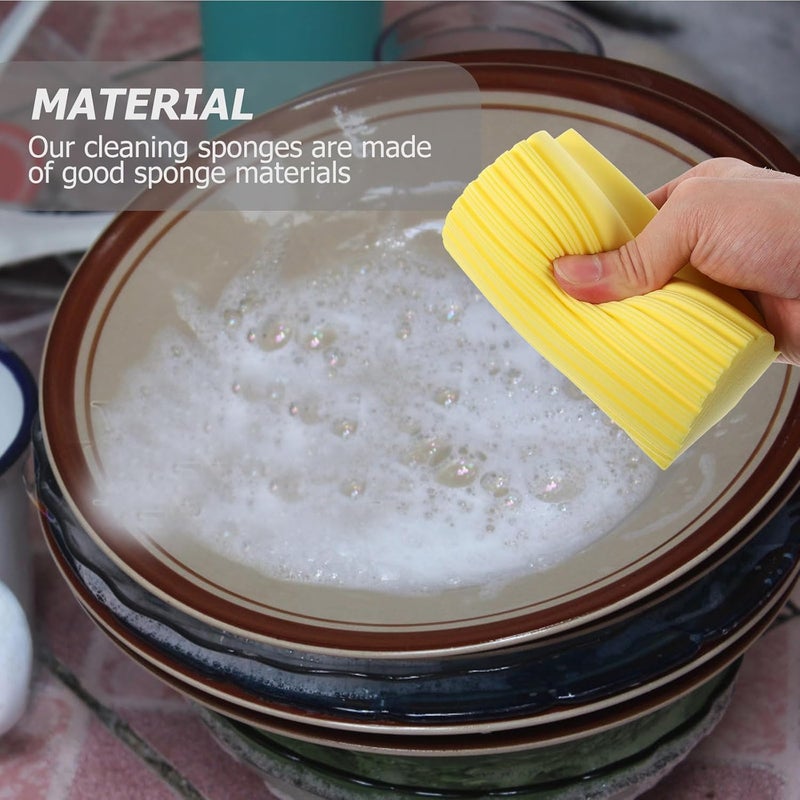 3pcs High-Density Kitchen Cleaning Sponge Set Handle, Multi-Function Absorbent Scrub Pads for Dishwashing and Car Cleaning, Gray and Yellow Sturdy Utility Sponges - Image 5