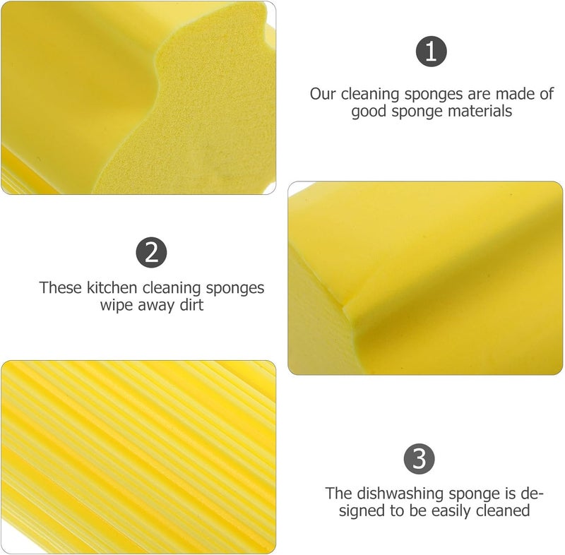 3pcs High-Density Kitchen Cleaning Sponge Set Handle, Multi-Function Absorbent Scrub Pads for Dishwashing and Car Cleaning, Gray and Yellow Sturdy Utility Sponges - Image 3