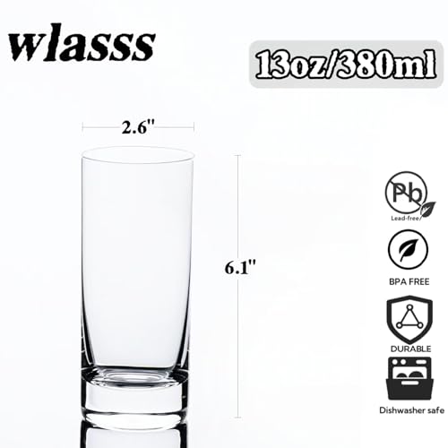 Wlasss Drinking Glasses Set of 8, 13oz Glass Cups, Kitchen Highball Glasses for Beer, Juice and Cocktail, Collins Water Glasses for Bar Glassware, Unique Gifts - Image 3