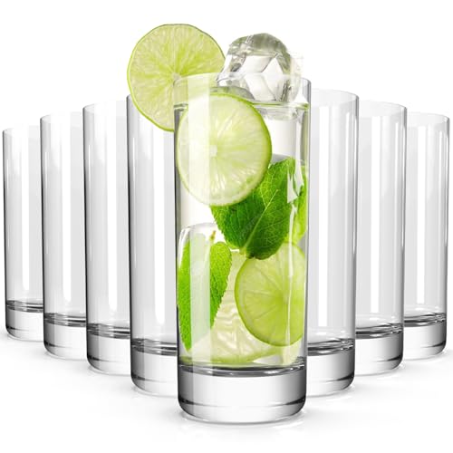 Wlasss Drinking Glasses Set of 8, 13oz Glass Cups, Kitchen Highball Glasses for Beer, Juice and Cocktail, Collins Water Glasses for Bar Glassware, Unique Gifts - Image 1