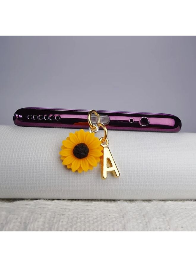 Golden Sunflower Letter M Phone Dust Plug For IPhone 5 To 14 Type C Charging Port Cover - Image 5