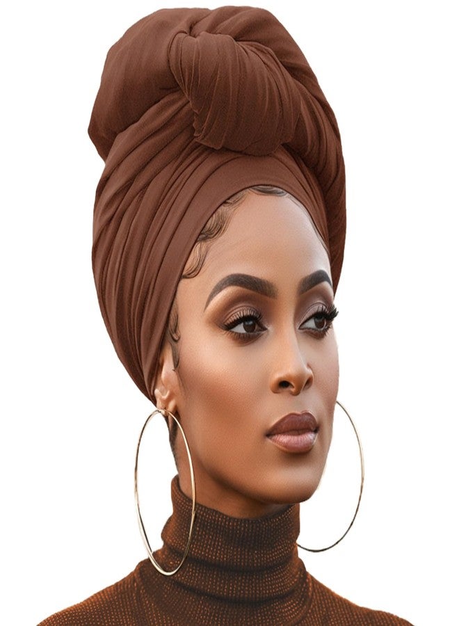 XTREND 1 Piece Head Wrap for Women Solid Color Toroidal Turban Fashion Headband Extra Wide Full Head Coverage Bandana Soft Breathable Turban for Women (Coffee) - Image 1