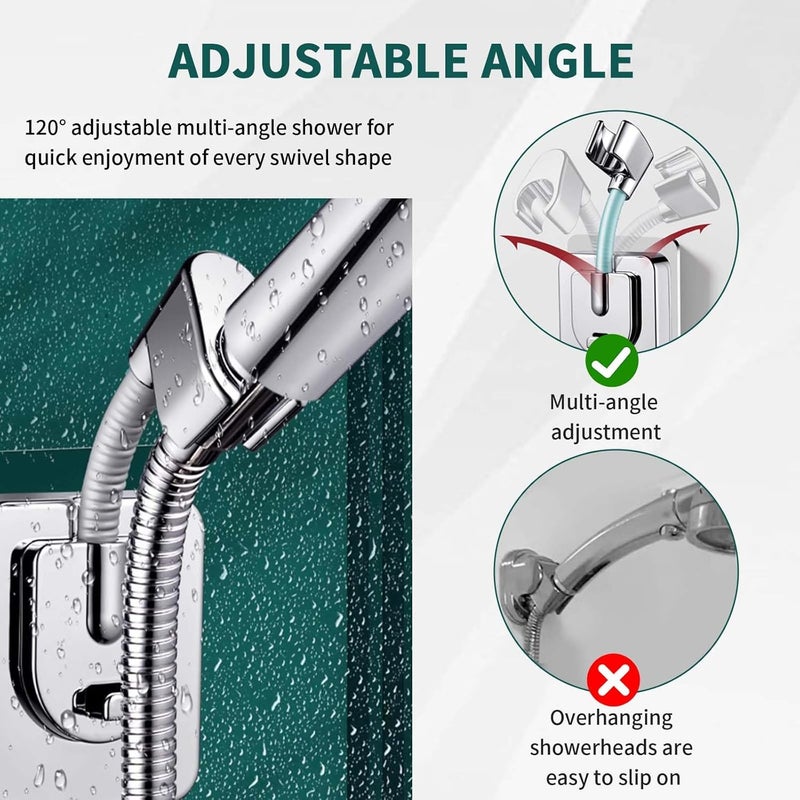 Jigspsyzh Shower Head Holder Wall Mount, 360° Adjustable Handheld, No-Drill Strong Adhesive Wand Bracket, Waterproof, Fits Handles up to 0.83 in (2.1 cm), Bathroom Accessories, Chrome Finish - Image 4