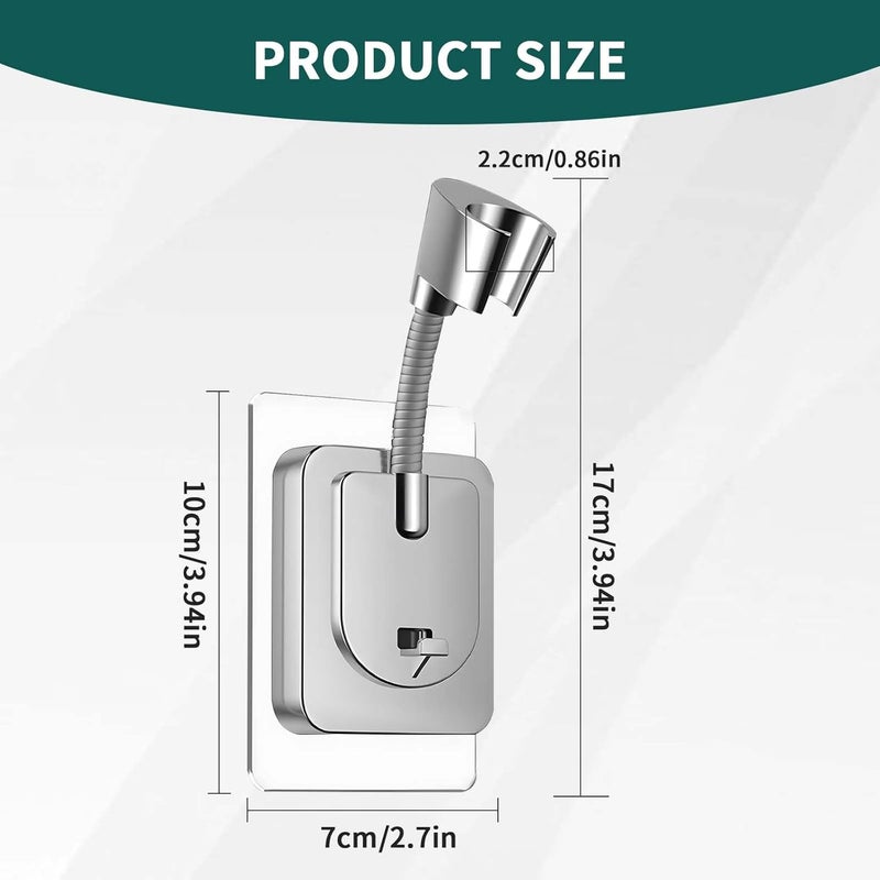 Jigspsyzh Shower Head Holder Wall Mount, 360° Adjustable Handheld, No-Drill Strong Adhesive Wand Bracket, Waterproof, Fits Handles up to 0.83 in (2.1 cm), Bathroom Accessories, Chrome Finish - Image 2