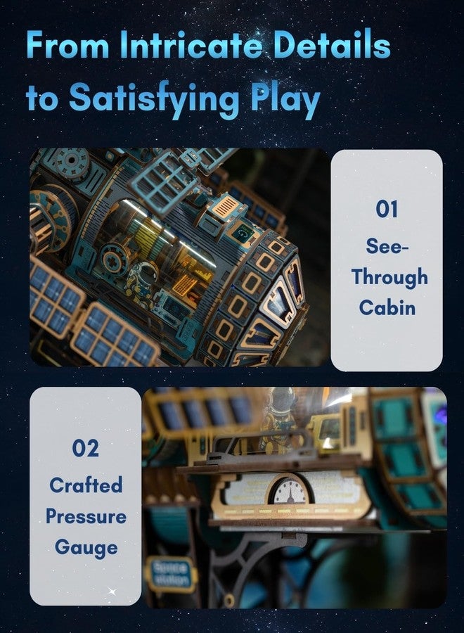 Jorivel Celestigon Station Self-Running Motorized 3D Wooden Puzzles for Adults - DIY Assembled Interstellar Space Station Building Set - Space Model for Christmas Halloween Birthday Gifts - Image 4