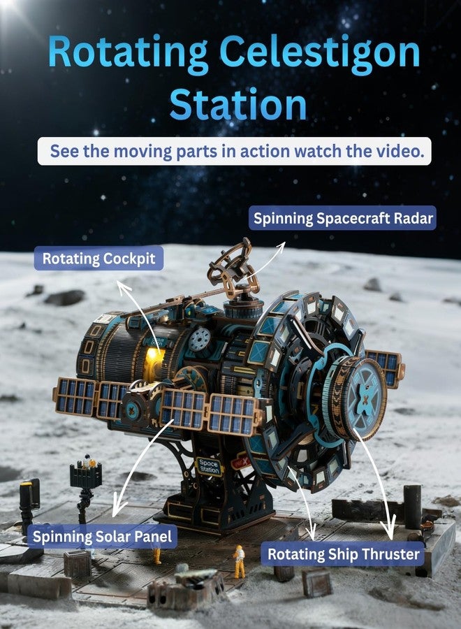 Jorivel Celestigon Station Self-Running Motorized 3D Wooden Puzzles for Adults - DIY Assembled Interstellar Space Station Building Set - Space Model for Christmas Halloween Birthday Gifts - Image 2