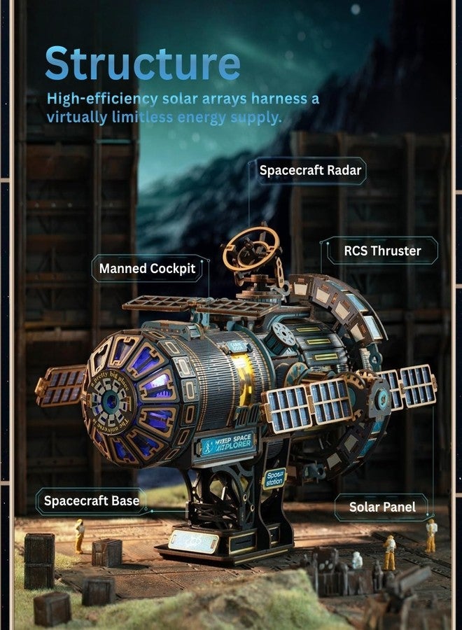 Jorivel Celestigon Station Self-Running Motorized 3D Wooden Puzzles for Adults - DIY Assembled Interstellar Space Station Building Set - Space Model for Christmas Halloween Birthday Gifts - Image 3